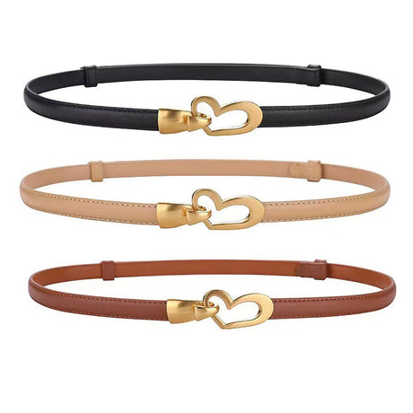 Women's Genuine Leather Thin Adjustable Waist Belt for Dresses Blazers (Black)
