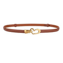 Women's Genuine Leather Thin Adjustable Waist Belt for Dresses Blazers (Brown)