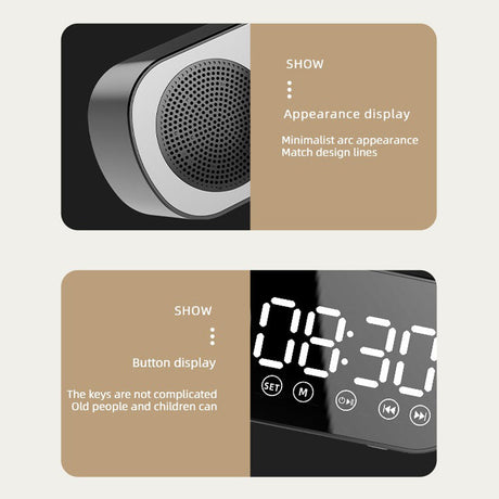 Wireless Bluetooth Speaker Alarm Clock Music Radio Player Timer Hands-Free Calling (Black)