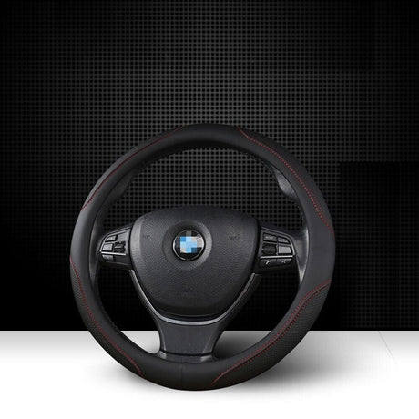 Universal Luxury Car 37-38cm Steering Wheel Cover PU Leather Non-slip Breathable (Black-red)