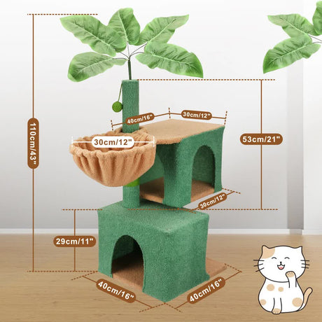 VaKa 1.1M Cat Tree Scratching Post Palm Tree Cat Post Dangling Balls Cat Toy