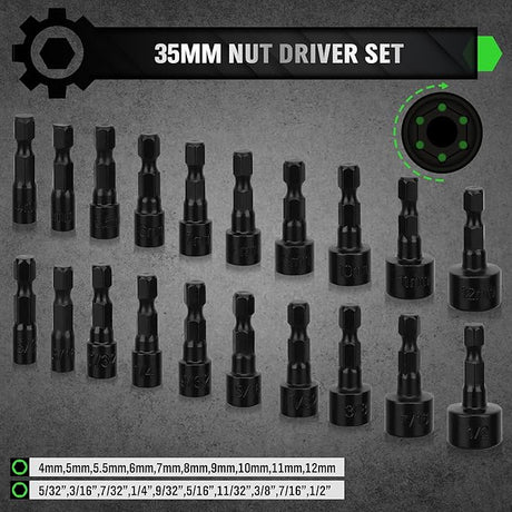 SWANLAKE SWANLAKE 39PCS Magnetic Hex Nut Driver Master Kit,1/4