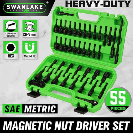 SWANLAKE 55Pc Magnetic Nut Driver Set Metric SAE 1/4