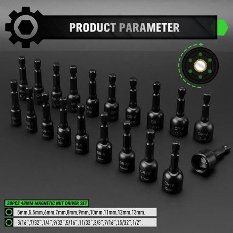 SWANLAKE 55Pc Magnetic Nut Driver Set Metric SAE 1/4