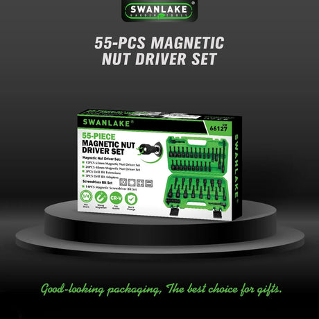 SWANLAKE 55Pc Magnetic Nut Driver Set Metric SAE 1/4