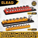 ELEAD 2Pc Magnetic Socket Organizer Set 1/2" SAE & Metric Holder Storage Tray