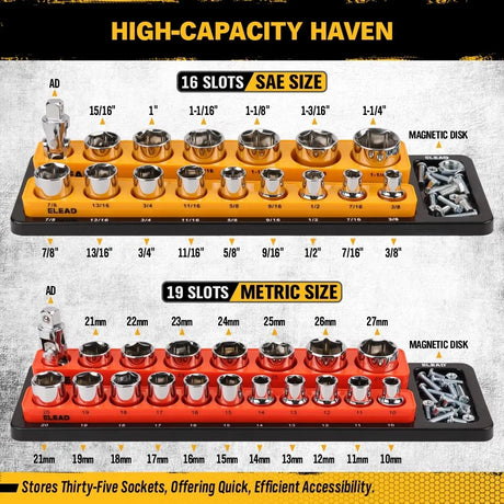ELEAD 2Pc Magnetic Socket Organizer Set 1/2