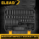 ELEAD 50Pcs 3/8'' Drive Impact Socket Set Deep Socket Metric Ratchet Adapter