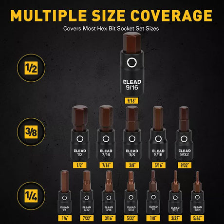 16Pc SAE Hex Bit Impact Socket Set 5/64