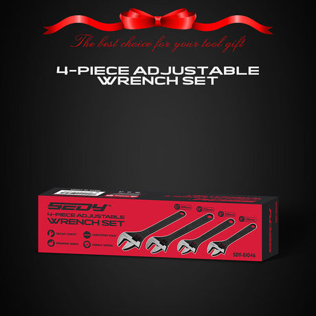 SEDY 4Pc Adjustable Wrench Set Shifter Heavy Duty SAE & Metric Household Repair