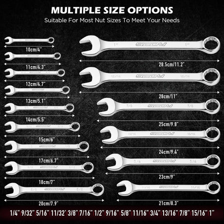 SEDY 15pc Combination Spanner Wrench Set SAE 1/4