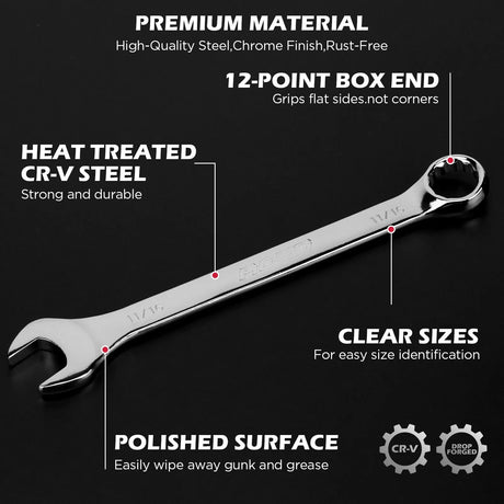 SEDY 15pc Combination Spanner Wrench Set SAE 1/4