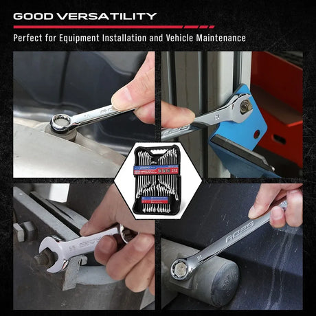 SEDY 32 Pcs SAE Metric Combination Wrench Set Stubby 12 Point CR-V Steel w/Case