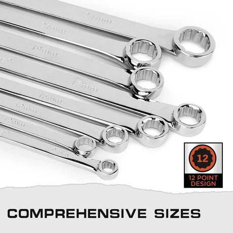 HORUSDY 8Pc Extra Long Aviation Spanner Set Double Ring Wrench 8-24mm 12 Point