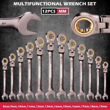 SEDY 12Pc Metric Flexible Ratchet Spanner Combination Spanner Magnetic Organizer