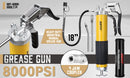 18inch Grease Gun 8000PSI Pistol Grip Flex Hose Heavy Duty Barrel With Cartridge