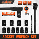 SEDY 12Pcs 1/2" Drive Socket Wrench Set CR-V 72T Ratchet Metric 10-19mm Holder