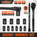 SEDY 12Pcs 1/4" Drive Socket Set 72T Quick Release Ratchet Metric 4-13mm Holder