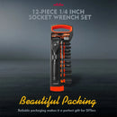 SEDY 12Pcs 1/4" Drive Socket Set 72T Quick Release Ratchet Metric 4-13mm Holder