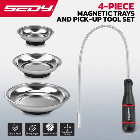 SEDY 4Pcs Magnetic Tray Pick-Up Tool Set Flexible Magnet Holder Auto Repair