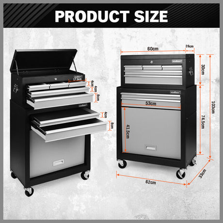 HORUSDY 7 Drawer Tool Box Trolley Cabinet Storage Cart Garage Toolbox Organiser