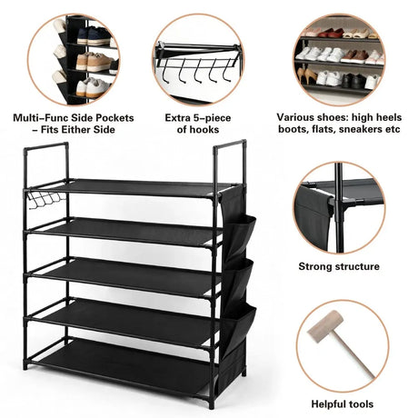 SEDY 5-Tier Shoe Rack Storage Organizer Shelves for 20–25 Pairs Bedroom Garage