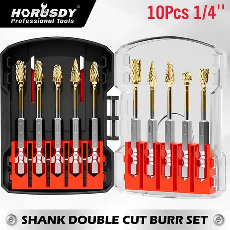 10Pc Titanium Gold Carbide Burr Set 1/4