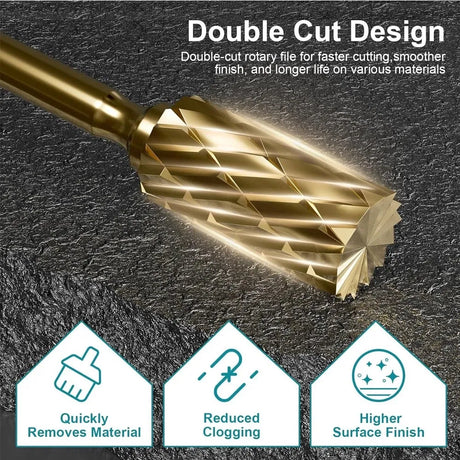 10Pc Titanium Gold Carbide Burr Set 1/4