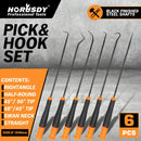 6Pc Extra Long Pick and Hook Set O Ring Seal Puller Remover Fuse Wire Scribe