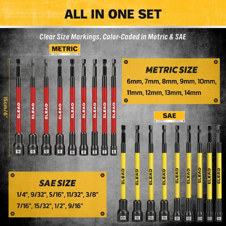 ELEAD 35Pcs Magnetic Nut Driver Bit Set Metric SAE 1/4