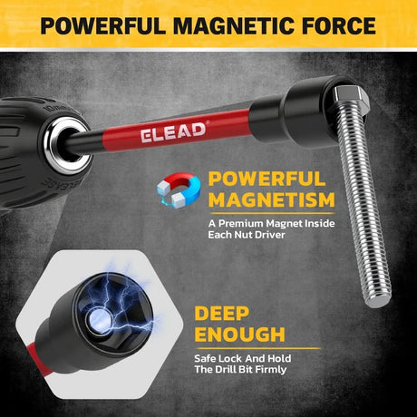 ELEAD 35Pcs Magnetic Nut Driver Bit Set Metric SAE 1/4