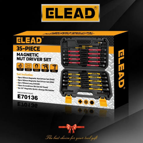 ELEAD 35Pcs Magnetic Nut Driver Bit Set Metric SAE 1/4