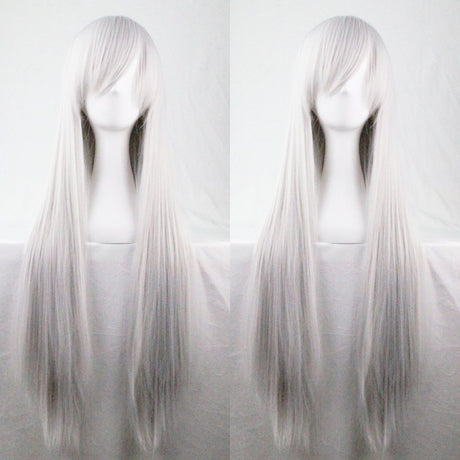 New 80cm Straight Sleek Long Full Hair Wigs w Side Bangs Cosplay Costume Womens, Silver