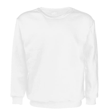 New Adult Unisex Plain Pullover Fleece Jumper Mens Long Sleeve Crew Neck Sweater, White, L
