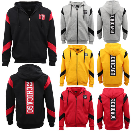 Men's Fleece Zip Up Hoodie Shirt Chicago Bulls 23 Michael Jordan Sweat Jacket, Red, S