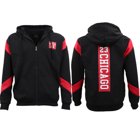 Men's Fleece Zip Up Hoodie Shirt Chicago Bulls 23 Michael Jordan Sweat Jacket, Red, S