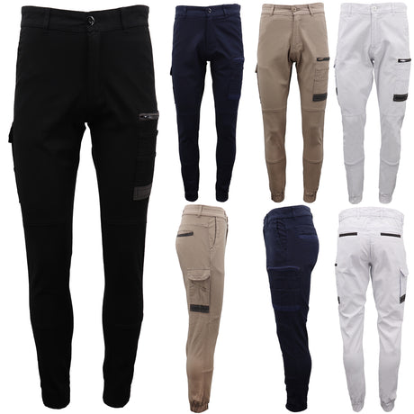 Men's Cargo Cotton Drill Work Pants UPF 50+ 13 Pockets Tradies Workwear Trousers, Navy, 30