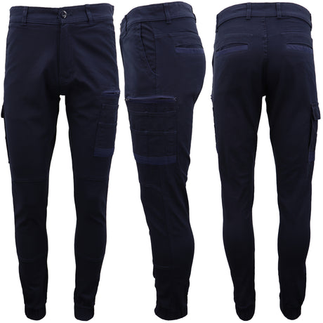 Men's Cargo Cotton Drill Work Pants UPF 50+ 13 Pockets Tradies Workwear Trousers, Khaki, 34