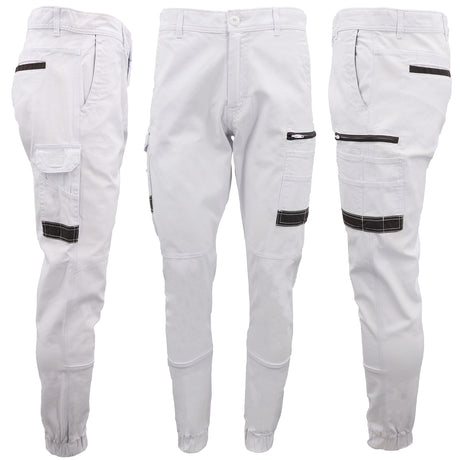 Men's Cargo Cotton Drill Work Pants UPF 50+ 13 Pockets Tradies Workwear Trousers, Khaki, 34