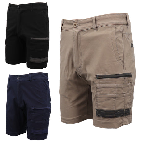 Mens Cargo Cotton Drill Work Shorts UPF 50+ 13 Pockets Tradies Workwear Trousers, Khaki, 32