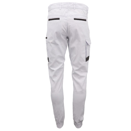 Men's Cargo Cotton Drill Work Pants UPF 50+ 13 Pockets Tradies Workwear Trousers, White, 34