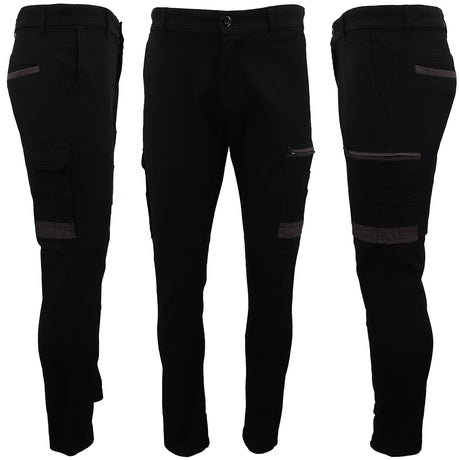 Men's Cotton Drill Cargo Work Pants UPF 50+ 13 Pockets Tradies Workwear Trousers, Black, 32