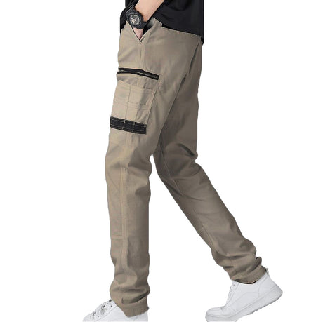 Men's Cotton Drill Cargo Work Pants UPF 50+ 13 Pockets Tradies Workwear Trousers, Khaki, 32