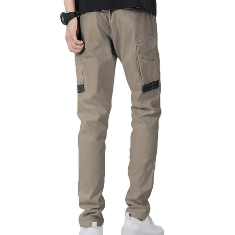 Men's Cotton Drill Cargo Work Pants UPF 50+ 13 Pockets Tradies Workwear Trousers, Khaki, 32