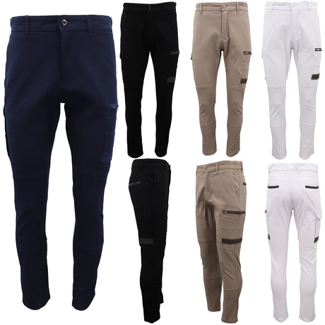 Men's Cotton Drill Cargo Work Pants UPF 50+ 13 Pockets Tradies Workwear Trousers, Khaki, 36