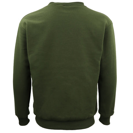 New Adult Unisex Plain Pullover Fleece Jumper Mens Long Sleeve Crew Neck Sweater, Olive, M