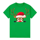 100% Cotton Christmas T-shirt Adult Unisex Tee Tops Funny Santa Party Custume, Reindeer Head (Green), M