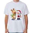 100% Cotton Christmas T-shirt Adult Unisex Tee Tops Funny Santa Party Custume, Reading Santa (White), 3XL