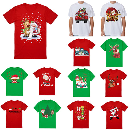 100% Cotton Christmas T-shirt Adult Unisex Tee Tops Funny Santa Party Custume, Car with Snowman (White), 3XL