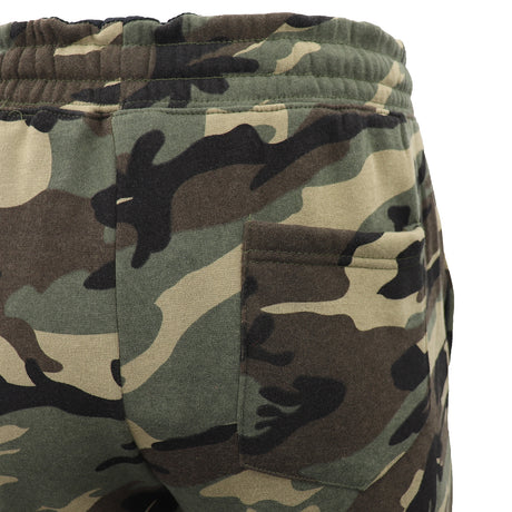 Men's Fleece Track Pants Military Camouflage Tactical Gym Trousers w Cuffed Hem, Green Camo, S